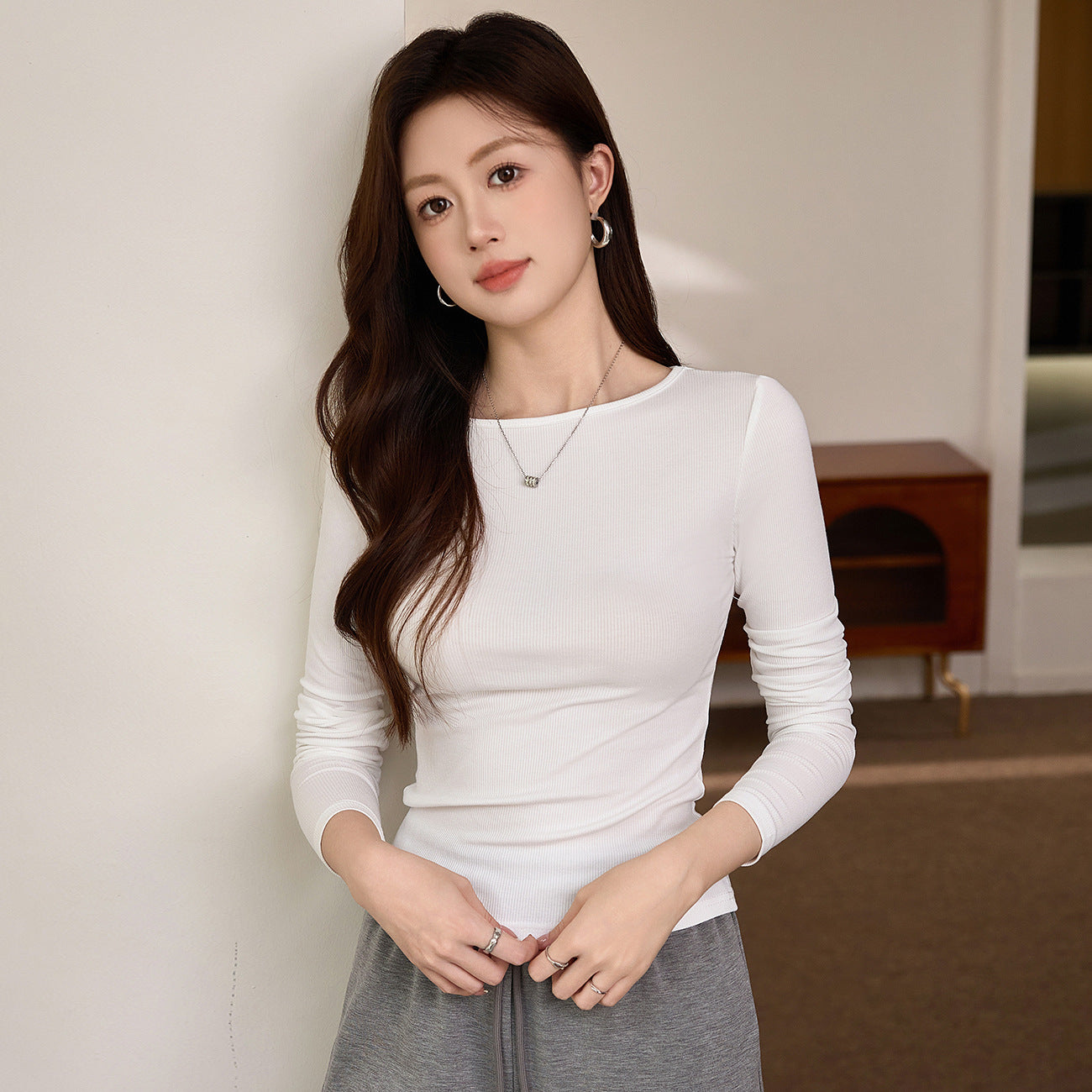 #Selection of high-quality products #One-word small round neck slim-fitting and thin T-shirt women's long-sleeved 2026 autumn new inner bottoming shirt