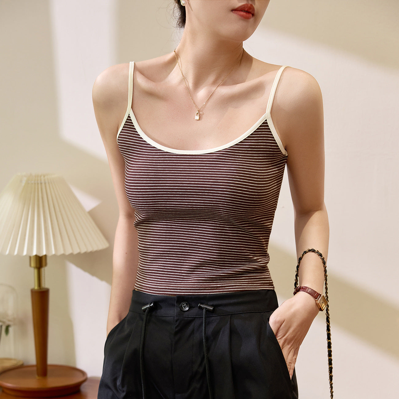 #Zhen quality, no fear of goods ratio, high-count pure cotton #pinstriped sling vest for women's summer high-waisted short sexy outer wear