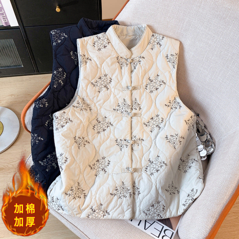 Real shot 2025 winter new heavy industry embroidery retro new Chinese vest warm down cotton jacket vest jacket