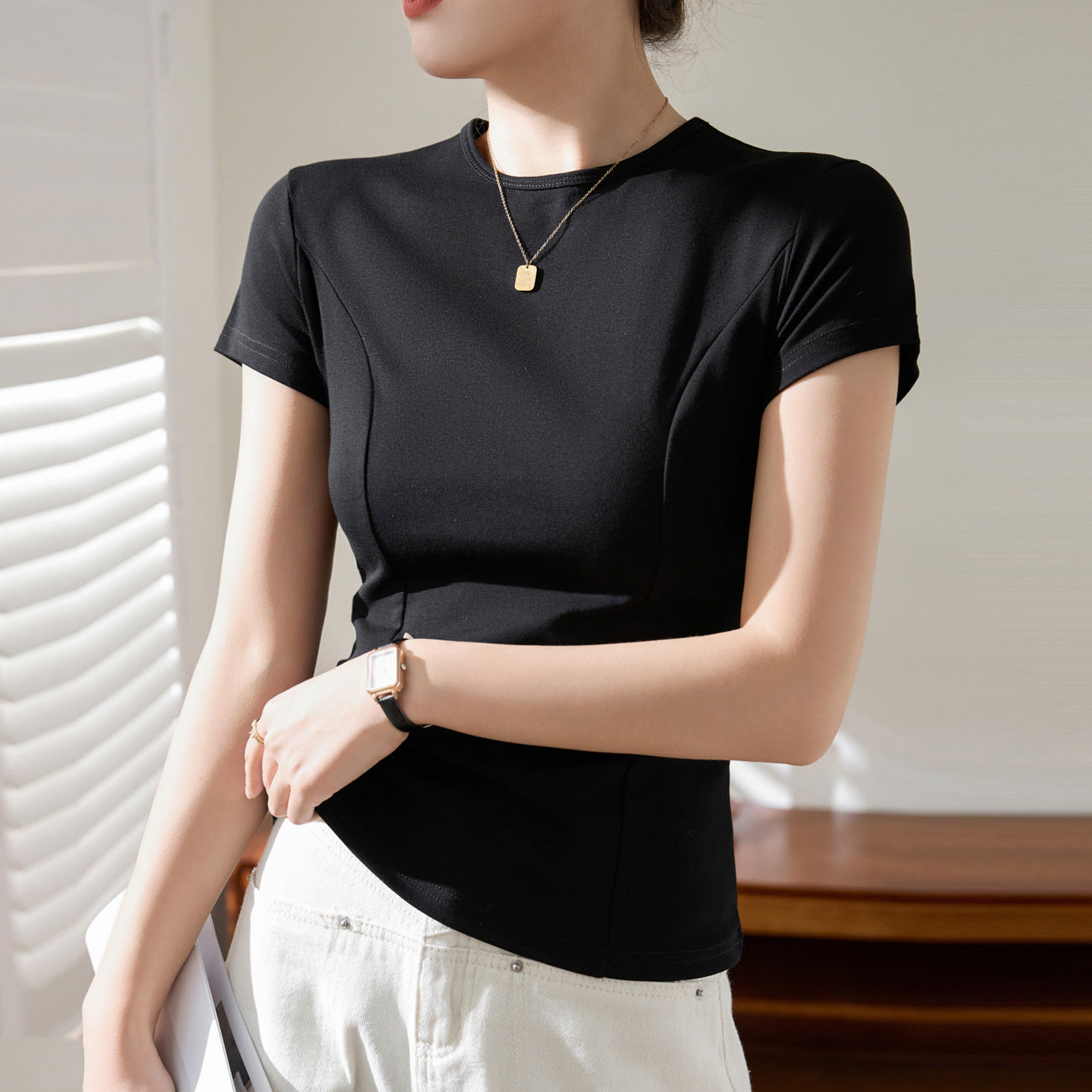 [Selection of excellent cotton] Premium design pure cotton T-shirt women's summer short-sleeved 2026 new slim-fit top bottoming shirt