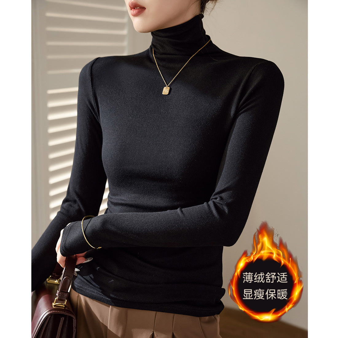 Fleece and thin close-fitting warm turtleneck bottoming shirt for women's 2026 autumn and winter new autumn clothes long-sleeved T-shirt top to wear outside