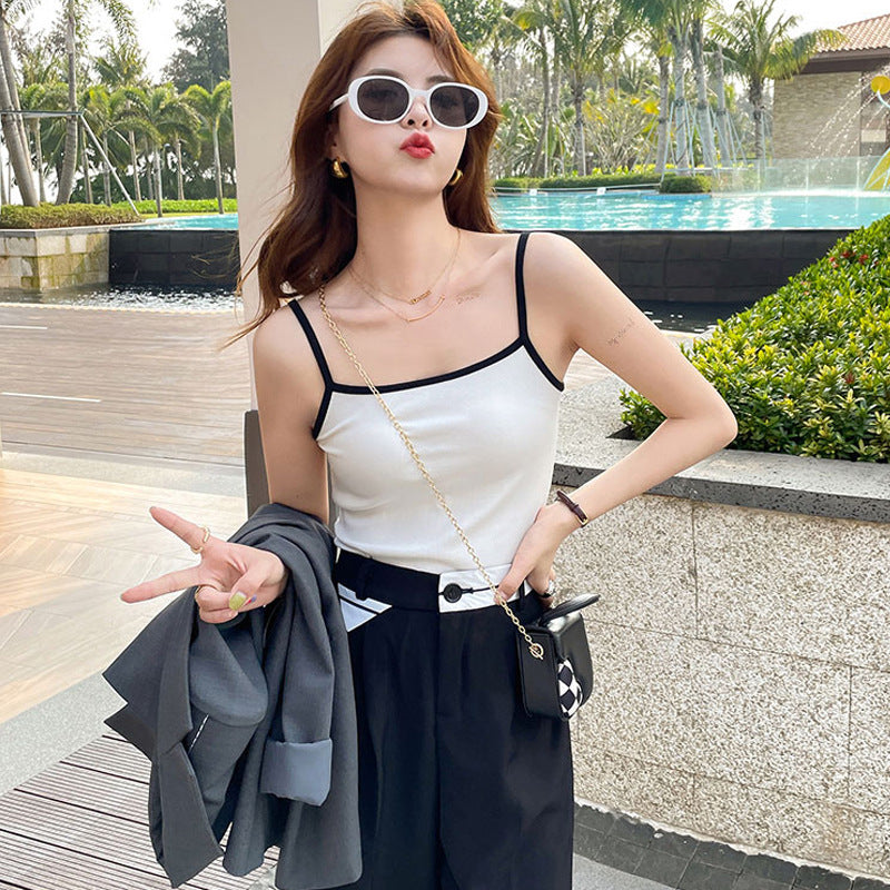 Selection of high elastic threaded temperament versatile sling vest for women's summer outer wear 2026 new pure cotton sleeveless bottoming top