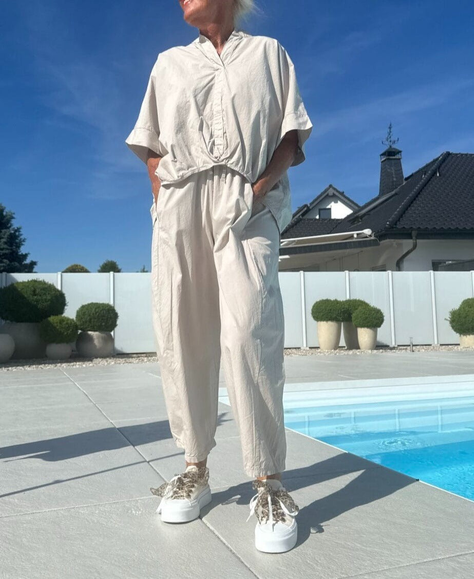 2025 summer new European and American cross-border Amazon simple solid color lapel short-sleeved fashion casual shirt set