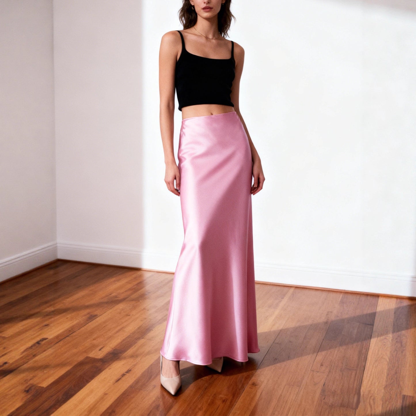 Haute couture imported acetic acid satin Muse skirt super long mopping elastic waist pendant stylish tall man