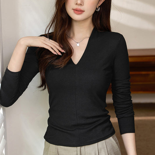 #Excellent choice #Temperament deep V-neck T-shirt women's long-sleeved 2026 autumn new slim-fitting and thin bottoming shirt top