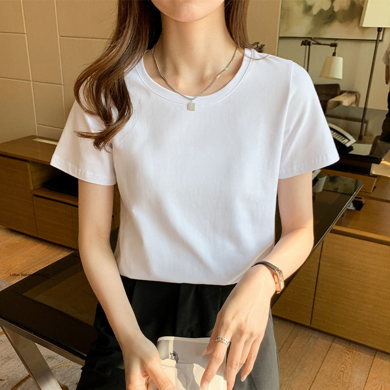 Short Sleeve T-Shirt Women's Summer Thin Ins Guochao China Pure Cotton Loose Crew Neck Versatile Bottom Half Sleeve T-Shirt Top