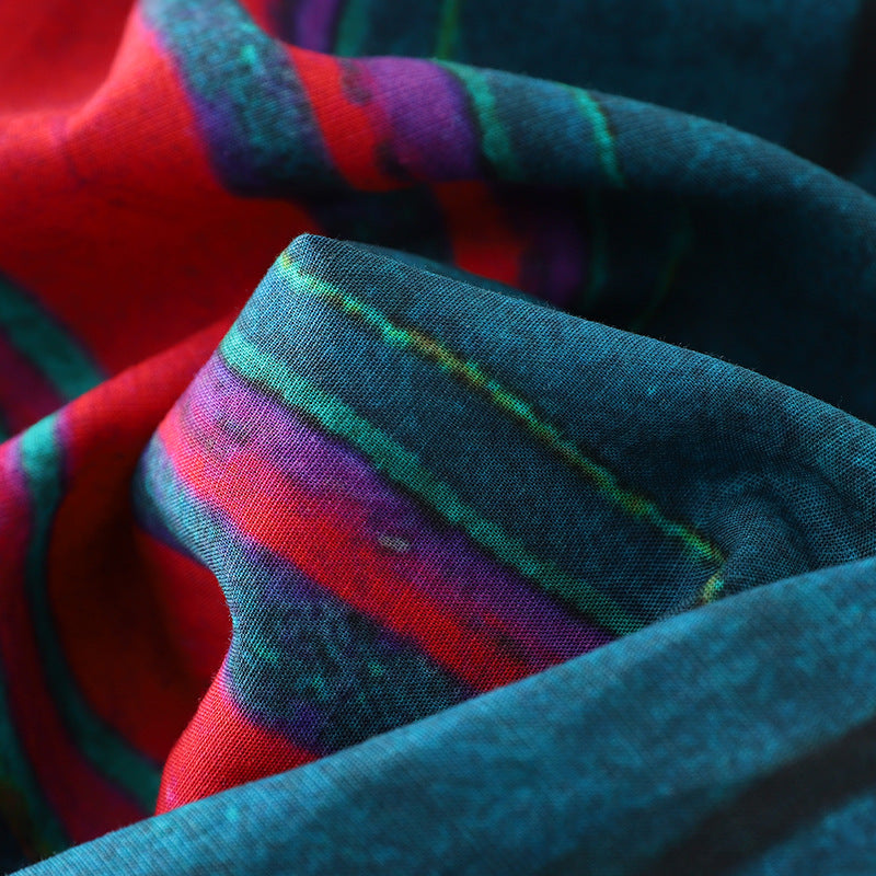 Real shot 2025 summer new literary and leisure vacation style striped cotton and linen elastic waist wide leg trousers women