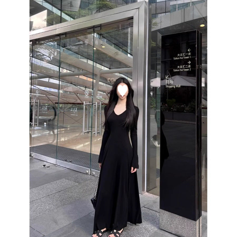 Small man, high-end black dress, Spice girl, pure desire style, autumn and winter coat, bottom dress inside