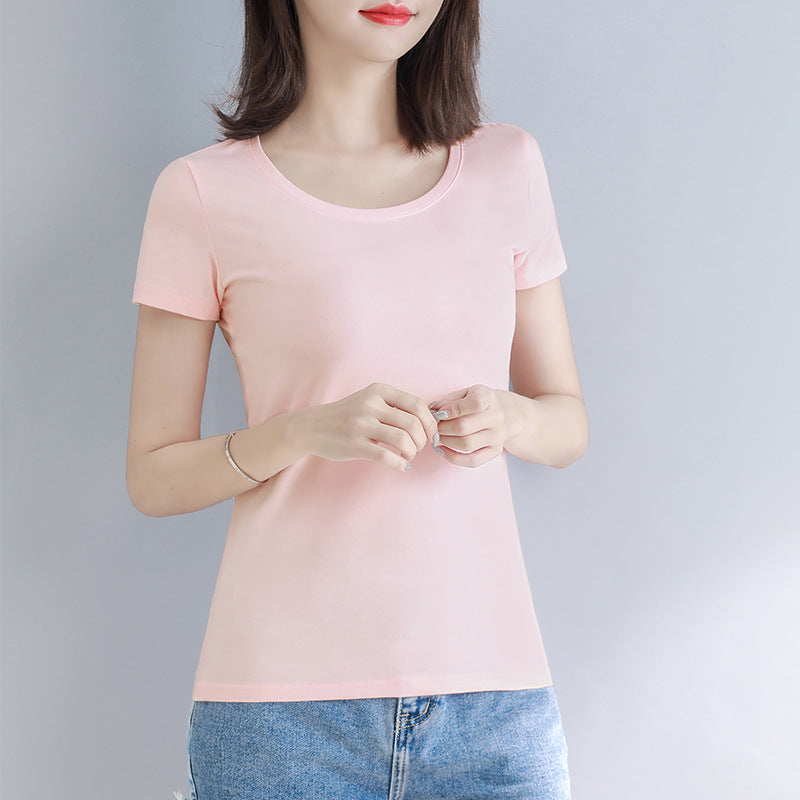 Lotus root pink short-sleeved t-shirt women's pure cotton summer beautiful small top summer chic Korean wear versatile t-shirt