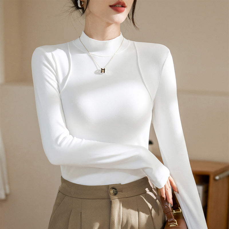 Three-dimensional line polished thin velvet threaded cotton bottoming shirt women's autumn and winter new thin long-sleeved T-shirt versatile top