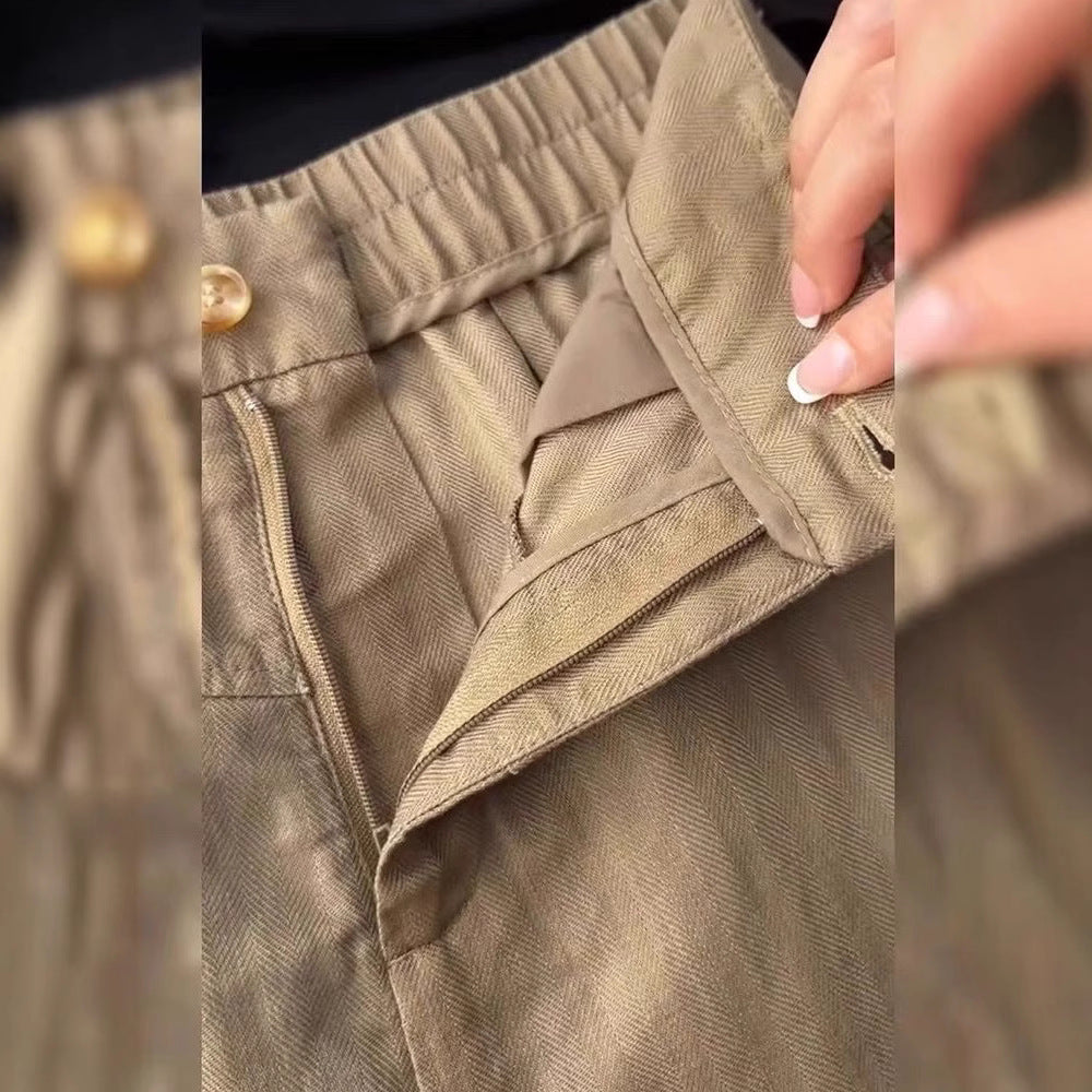 This year's popular lazy style high-waisted wide-leg pants children's summer brown Tencel linen loose and comfortable casual pants