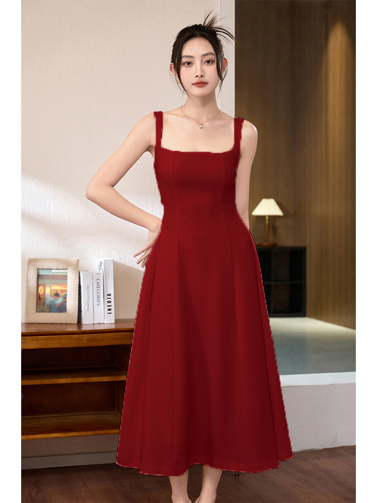 Spring Girl Wind~ Acetic Acid Mess French Temperament Celebrity Royal Sister Wind Suspender Dress Long Gentle Commuter