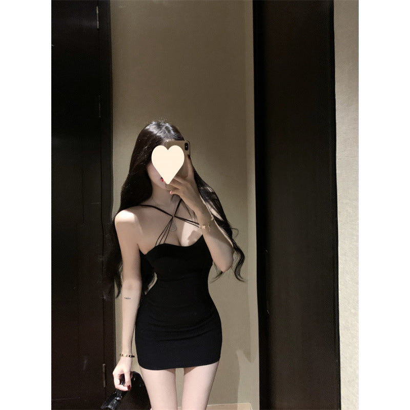 Thousand gold feeling black neck sling dress women's summer design sense niche high-end temperament celebrity slim-fitting hip skirt