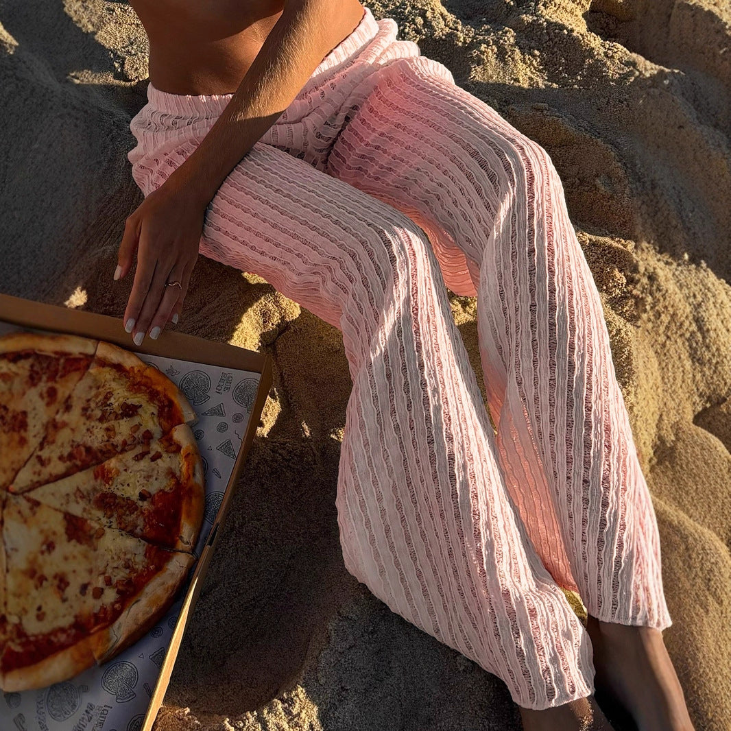 Casual vacation style texture material design knitted pants micro perspective Spice Girls summer new loose lazy comfortable trousers