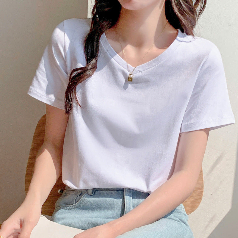 pure cotton white t-shirt women's short-sleeved summer 2025 new loose thin bottoming shirt with solid color thin top
