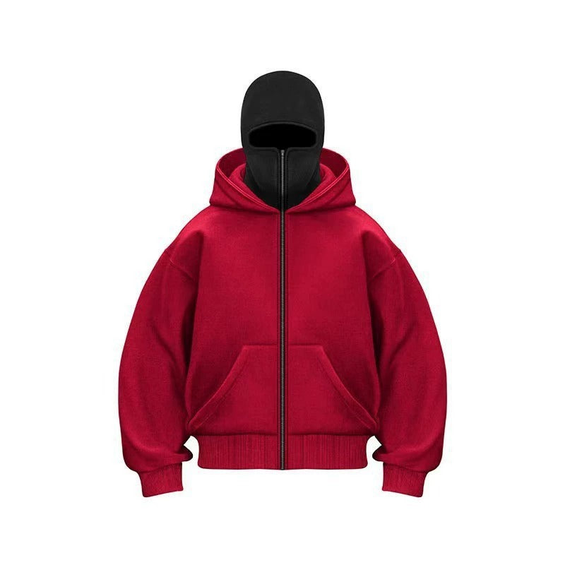 Cross-border spring and autumn new unique design double-layer hooded zipper sweater jacket loose street men and women couples