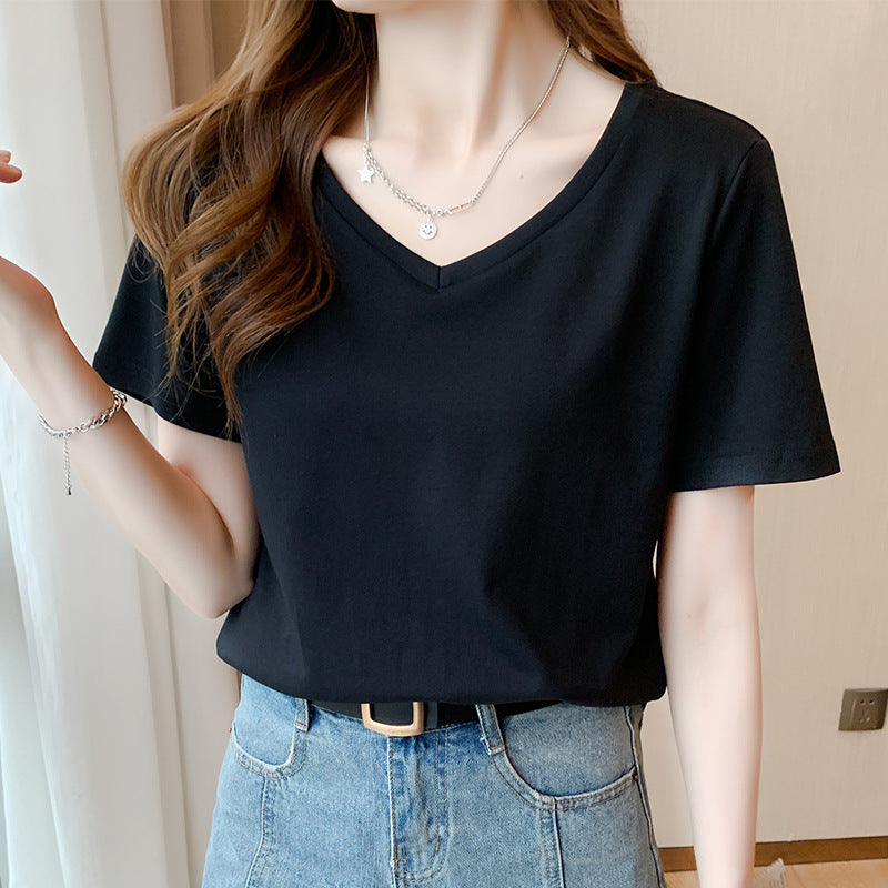 White short-sleeved T-shirt women's new half-sleeved shirt chic design niche loose top for spring and summer 2025