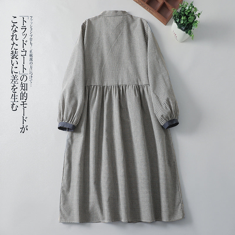 Real shot 2025 autumn new Japanese literary plaid long-sleeved shirt dress loose and thin long dress women