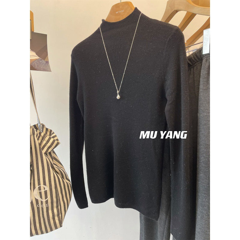 Choose it inside MUYANG! Ultra-fine 100% Merino wool semi-turtleneck knitted sweater women's top bottoming shirt