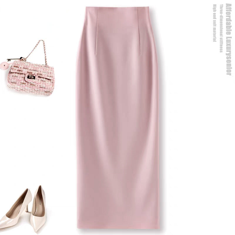 High-end woolen half-length skirt for women's autumn and winter temperament, high waist, hip-wrapped straight skirt, back split, slim and thin skirt