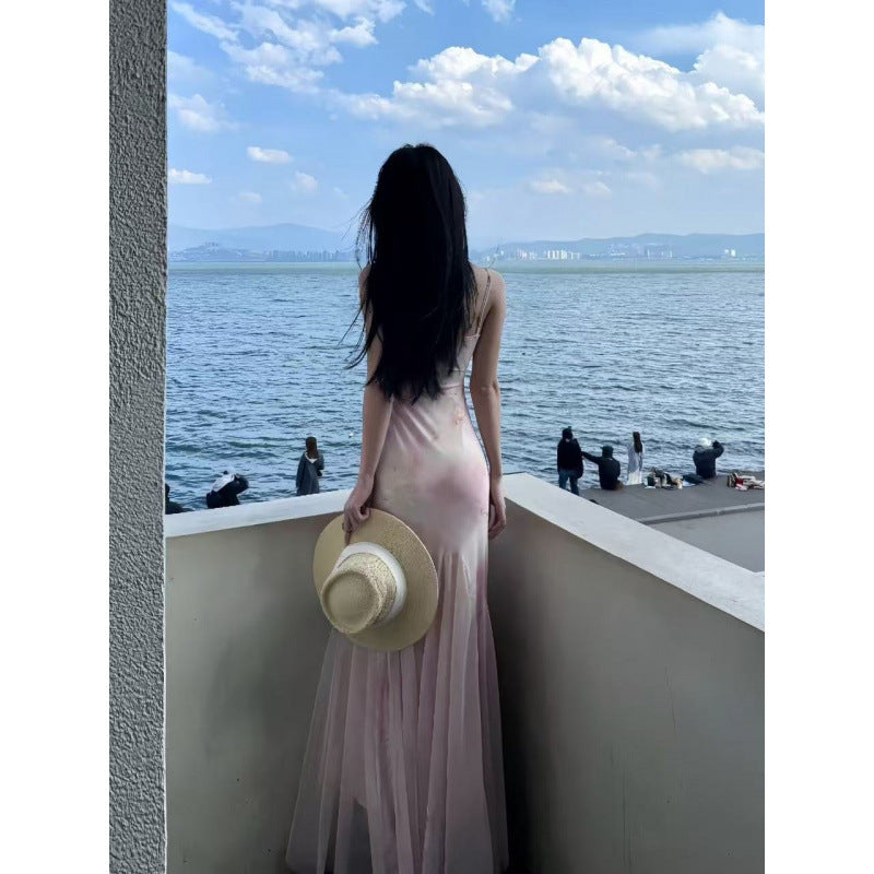 Thai dopamine island resort atmosphere, pure desire, sweet and spicy, super fairy girl, floral mesh hip wrap, slip dress