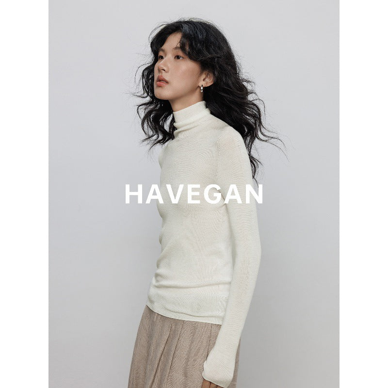 HAVEGAN/Winter turtleneck seamless integrated skin-friendly knitted bottoming shirt women's wool stretch-inside top