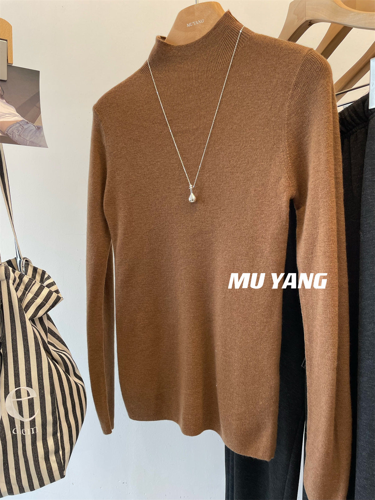 Choose it inside MUYANG! Ultra-fine 100% Merino wool semi-turtleneck knitted sweater women's top bottoming shirt