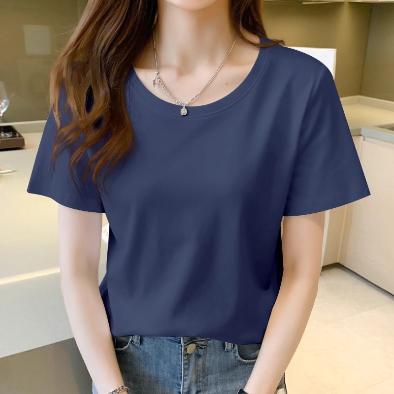 Export to domestic sales, pure cotton front shoulder white t-shirt women's short-sleeved spring and summer new loose inner and thin t-shirt top