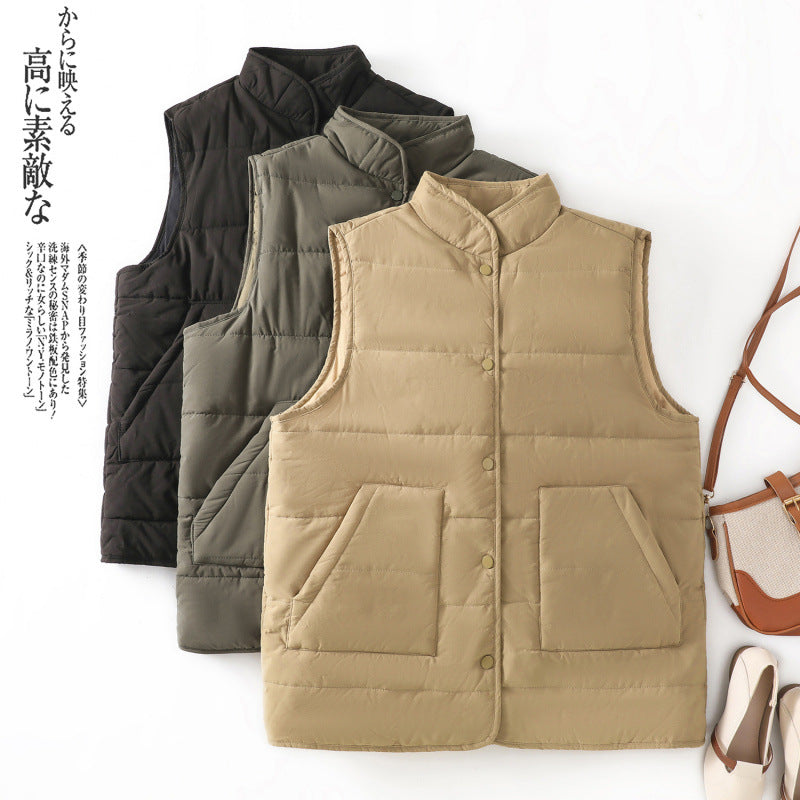 Real shot 2025 autumn and winter new cotton vest women's short vest large size loose outer vest