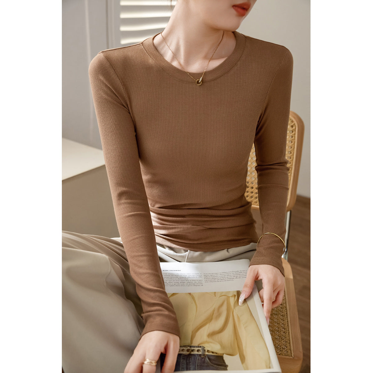 300g selection of high elastic thin thread cotton long-sleeved bottoming shirt women's 2026 autumn new versatile and thin top t-shirt
