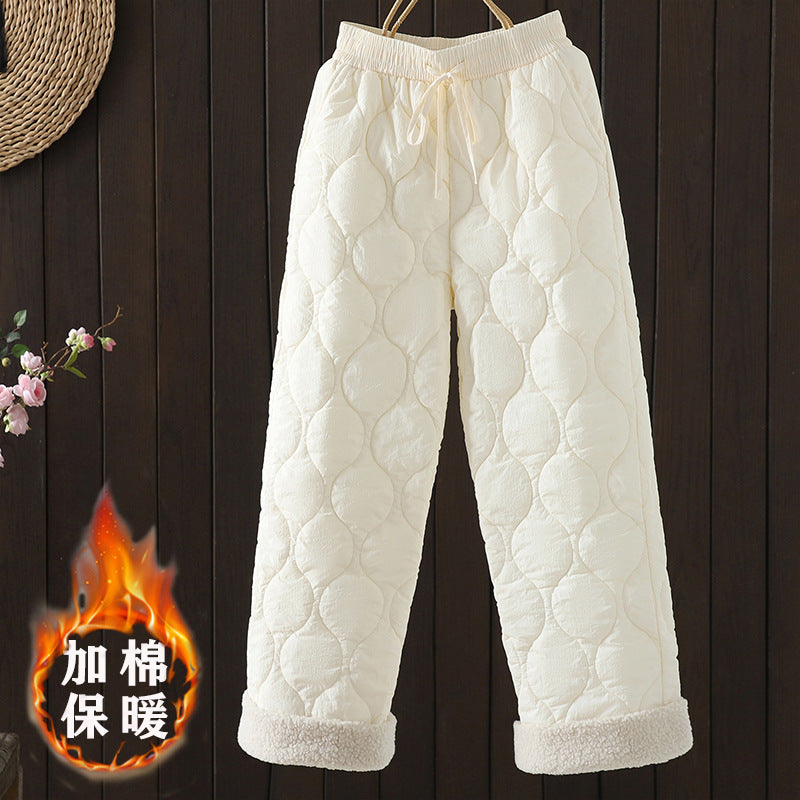 Real shot cotton pants women's autumn and winter 2025 new warm fleece thickened fleece outer wear wide-leg pants