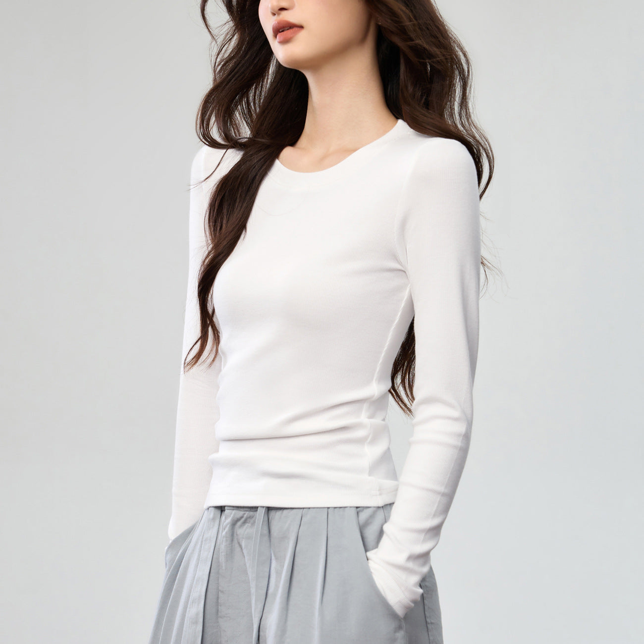 #Refuse to be bloated #Youke silk thin velvet polished crew neck bottoming shirt women's autumn and winter long-sleeved T-shirt warm versatile top