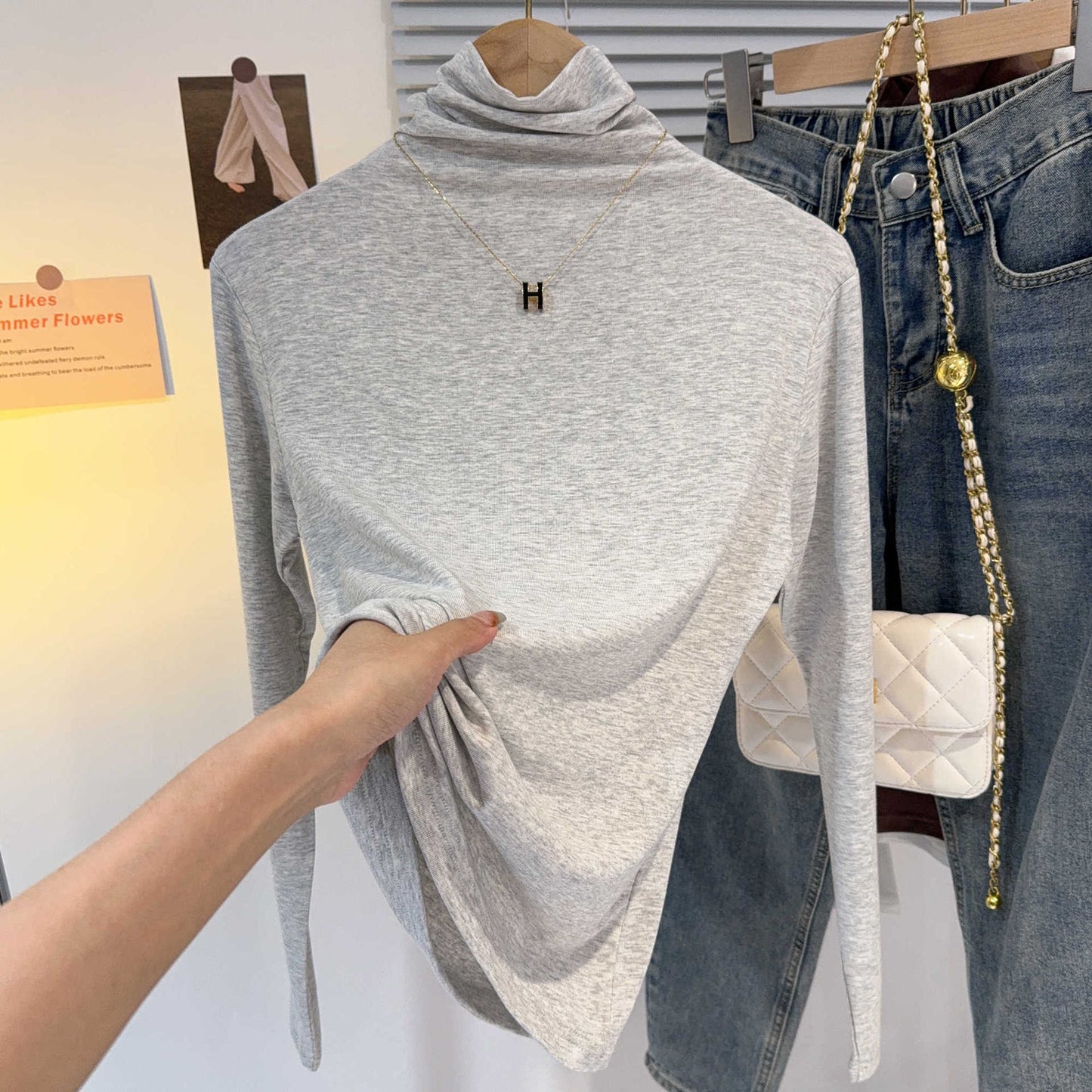 turtleneck apricot threaded bottoming shirt for women's autumn and winter 2025 new winter versatile warm slim-fit foreign style top