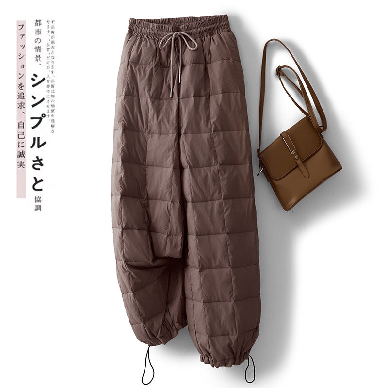 Winter 2025 new literary loose casual straight drawstring thickened cotton pants women's outer wear