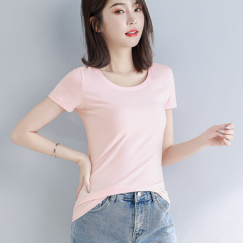 Lotus root pink short-sleeved t-shirt women's pure cotton summer chic Korean wear high-end niche non-collision versatile top