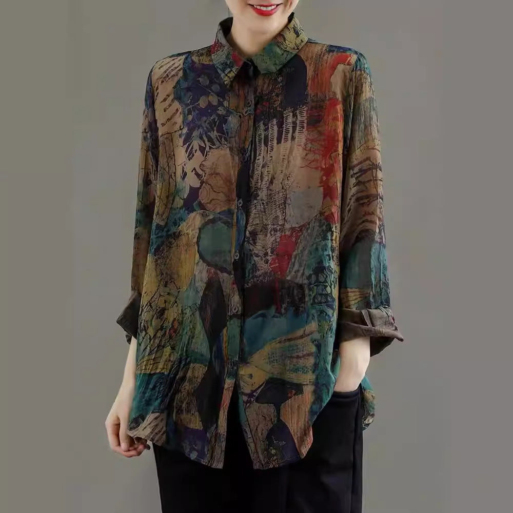 Spring 2024 new retro long-sleeved literary retro loose and thin shirt top women