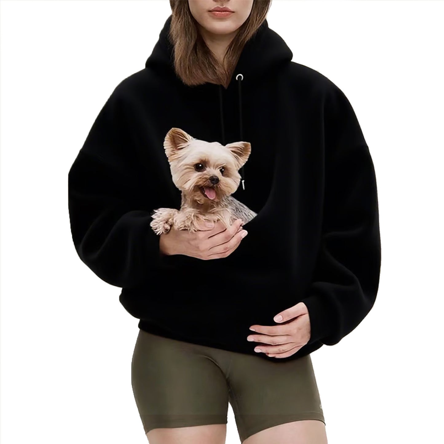 2025 Amazon new model, European, American autumn and winter cross-border solid color hooded plush pet pocket loose pullover sweater women