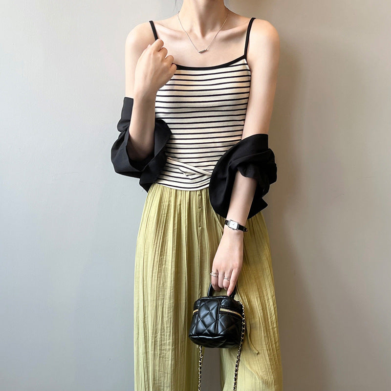 气质高级感条纹吊带背心女夏外穿2026新款修身显瘦百搭纯棉打底衫