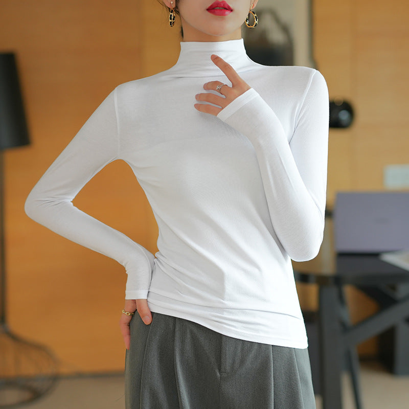 【】Pure cotton slim collar, long-sleeved T-shirt base shirt, women's spring and autumn underwear, basic top, high-temperature setting