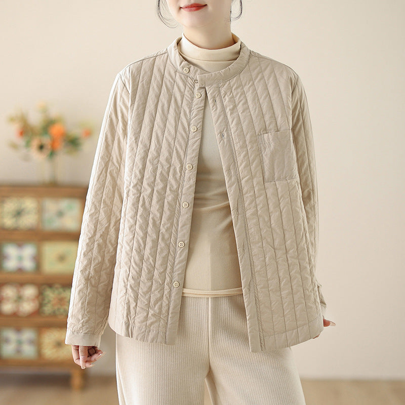 2025 autumn and winter new warm cotton-padded clothes Chinese stand-up collar thin padded jacket light women's jacket