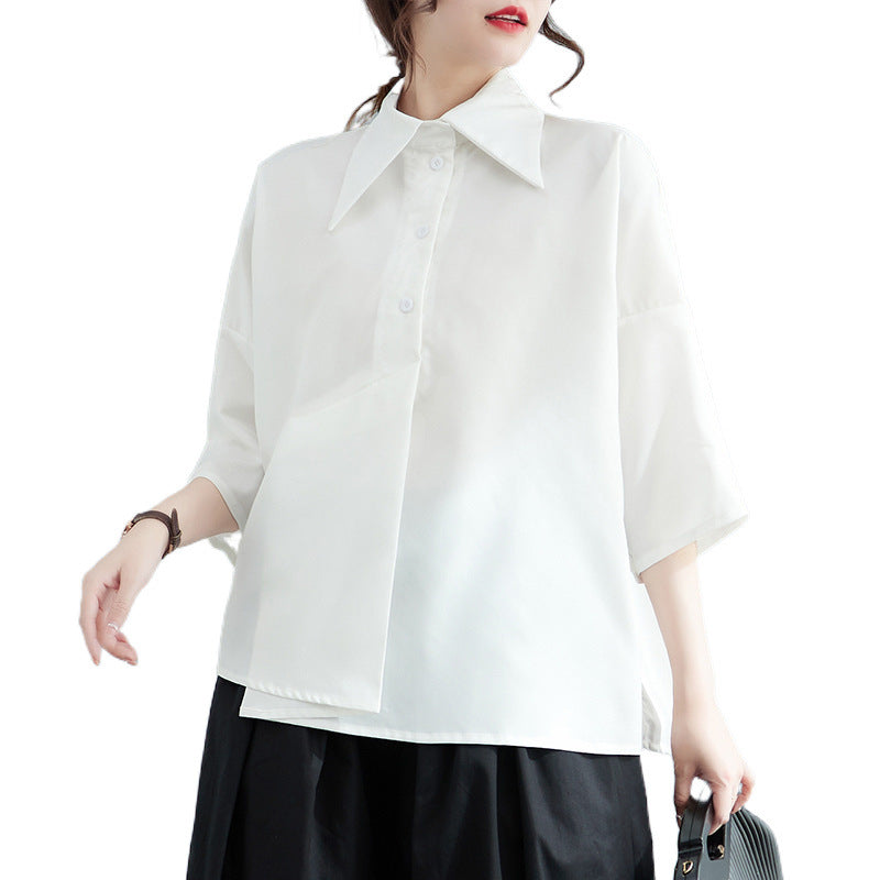 Summer 2025 new loose shirt women's medium and long asymmetrical shirt black top