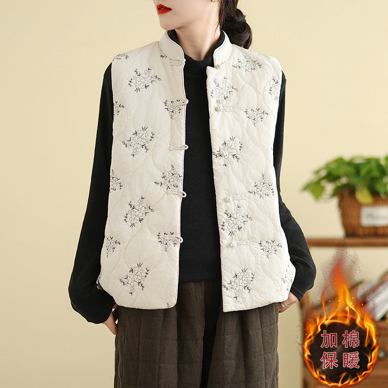 Real shot 2025 winter new heavy industry embroidered down cotton clothes vest retro new Chinese vest warm jacket