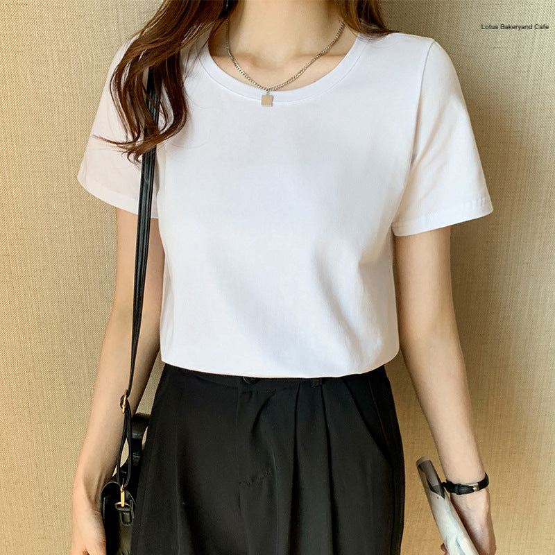 White short-sleeved t-shirt women's 2025 new loose spring and summer base inner t-shirt versatile foreign style top thin