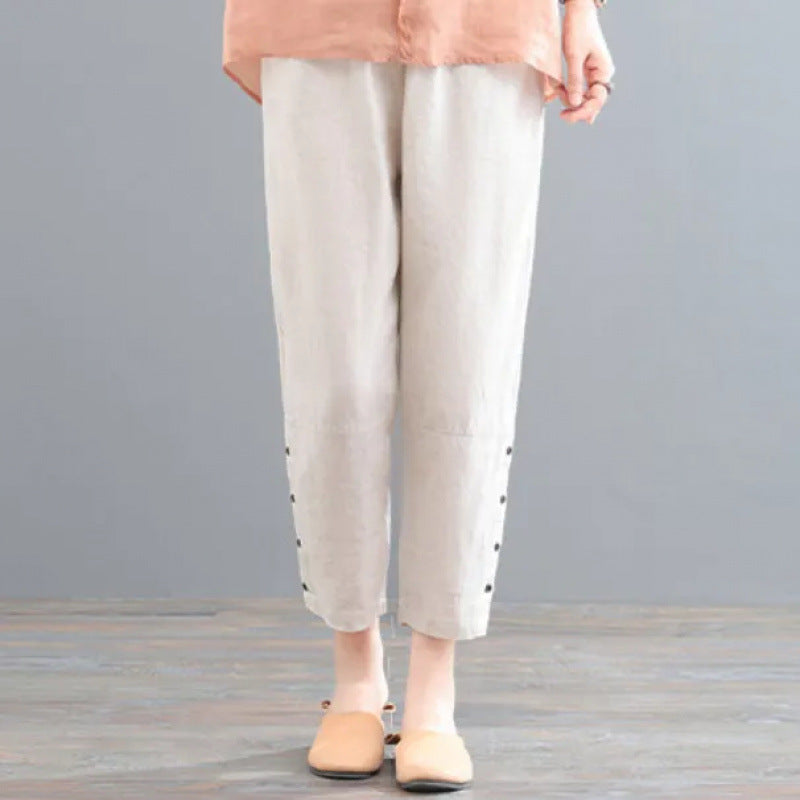 In the summer of 2025, the new Korean version of cotton and linen large-size meat-covering embroidered top + pants/two-piece suit for women