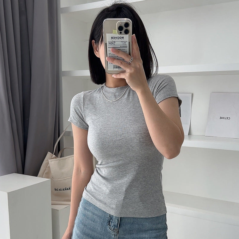 Selection of high-elastic fine thread 2026 new women's summer short-sleeved t-shirt round neck tight top, thin bottoming shirt