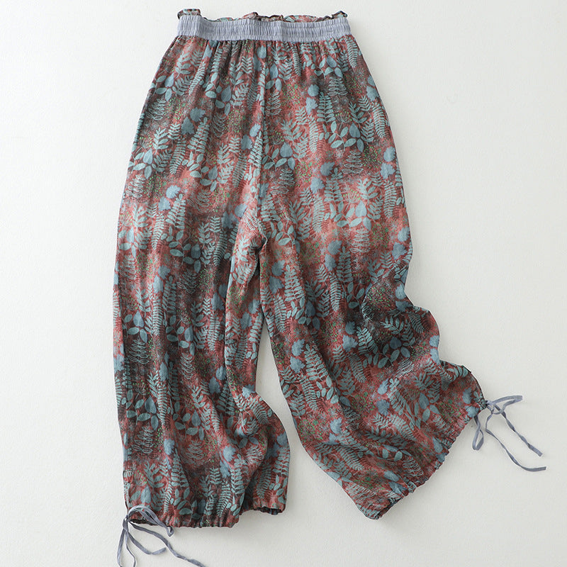 2024 summer new literary and retro casual loose printing nine-point pants women #2275