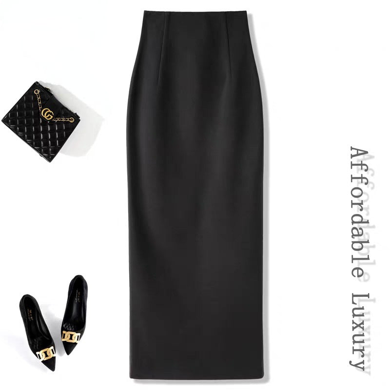 High-end woolen half-length skirt for women's autumn and winter temperament, high waist, hip-wrapped straight skirt, back split, slim and thin skirt