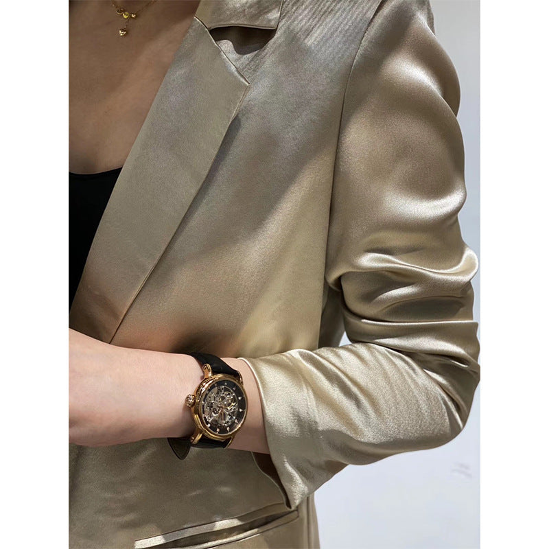 Acetate small blazer, slim and slim, single-breasted, light luxury, niche texture, thin small suit top, female OL Han