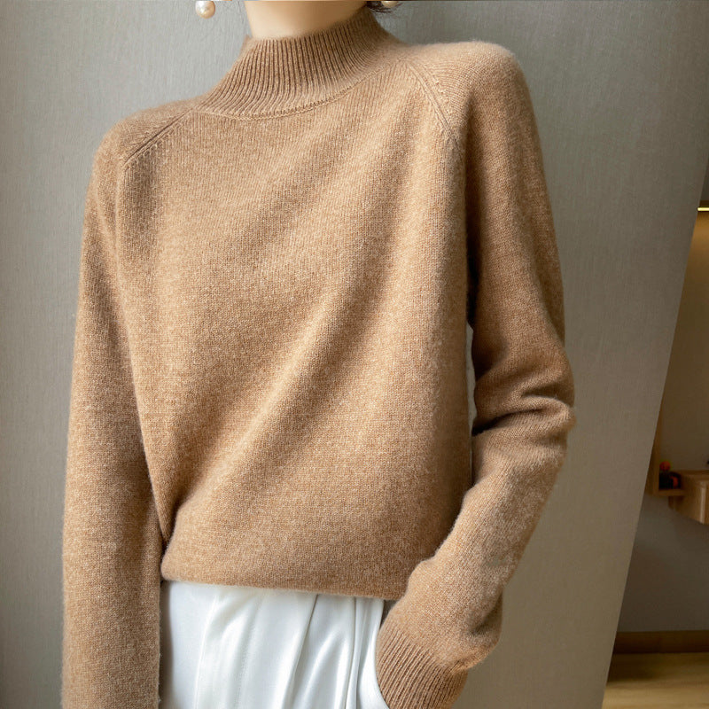 Cashmere sweater women's 100 pure cashmere semi-turtleneck pullover 2025 new winter knitted bottoming shirt thickened