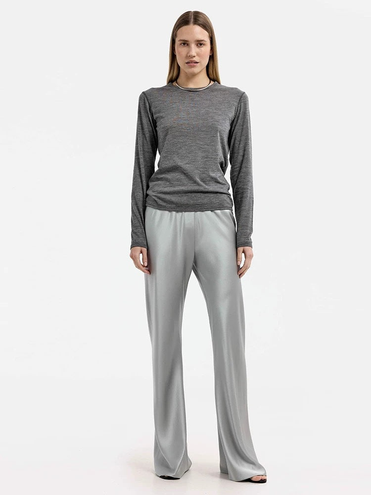 One-piece 45 ° oblique cut, high-end triacetic acid satin elastic waist small casual pants children's autumn and winter drape